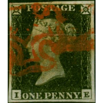 GB 1840 1d Penny Black SG2 Pl.1b (I-E) V.F.U Red MX 