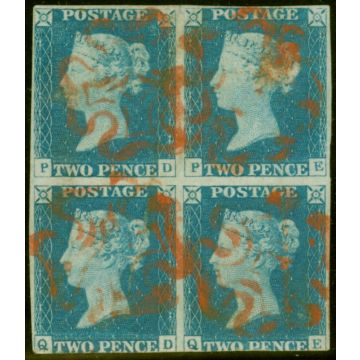 GB 1840 2d Blue SG5 Pl 1 PD-QE Block of 4 Red MX Nice appearance Very Rare Multiple