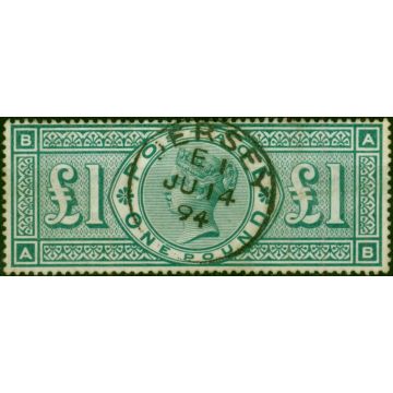 GB 1891 £1 Green SG212 V.F.U 'Jersey JU 14 94' CDS 