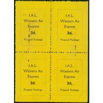 GB I.A.L Western Air Express 3d Label Good Mtd Mint Block of 4