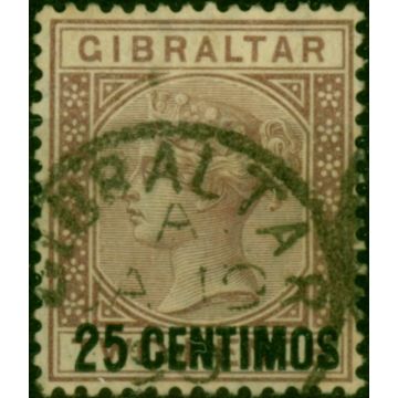 Gibraltar 1889 25c on 2d Brown-Purple SG17 Fine Used 