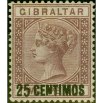 Gibraltar 1889 25c on 2d Brown-Purple SG17b 'Broken N' Fine Very Lightly Mtd Mint 