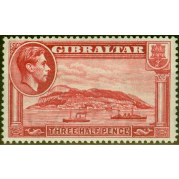 Gibraltar 1938 1 1/2d Carmine SG123 P.14 Fine Mtd Mint