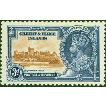 Gilbert & Ellice Is 1935 3d Brown & Dp Blue SG38d Flagstaff on R.H Turret Fine Mtd Mint 