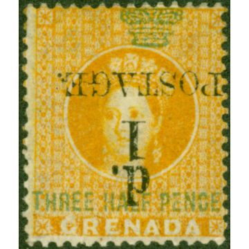 Grenada 1886 1d on 1 1/2d Orange SG37a 'Surcharge Inverted' Fine & Fresh MM 