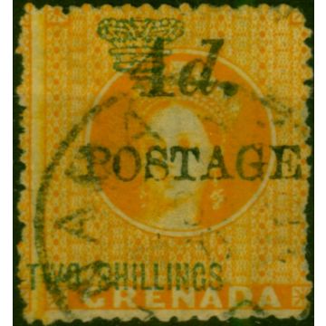 Grenada 1888 4d on 2s Orange SG41c '1st S in Shillings Inverted' Fine Used 