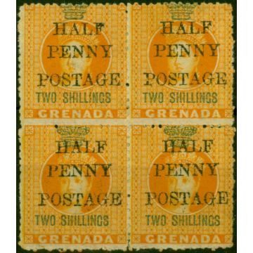 Grenada 1889 1/2d on 2s Orange SG43 Fine LMM & MNH Block of 4