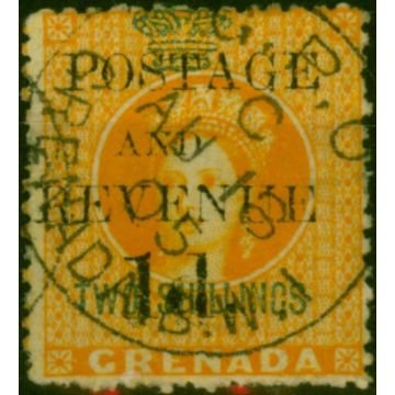 Grenada 1891 1d on 2s Orange SG45c '1st S in Shillings Inverted' V.F.U Rare 