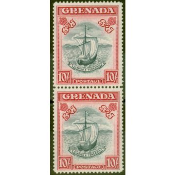 Grenada 1943 10s Slate-Blue & Brt Carmine SG163b P.14 Narrow Fine MNH Vert Pair 