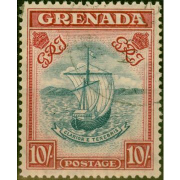 Grenada 1943 10s Slate-Blue & Brt Carmine SG163b P.14 Narrow V.F.U 