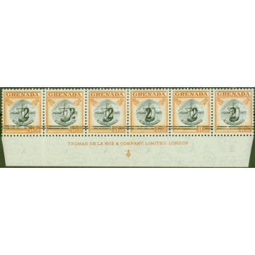 Grenada 1965 2 on $1.50 Black & Orange Var Setting A & B in a V.F MNH Imprint Strip of 6 