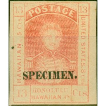 Hawaii 1861 13c Dull Red Specimen SG19s Ordin White Wove Paper Fine & Fresh Lightly Mtd Mint Near Full O.G 