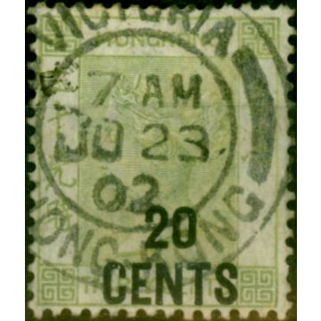 Hong Kong 1891 20c on 30c Yellowish Green SG48 Good Used