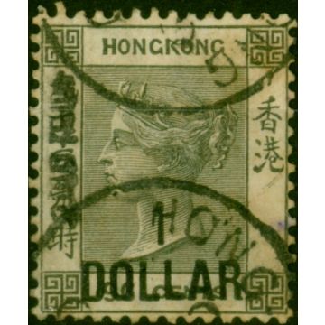 Hong Kong 1898 $1 on 96c Grey-Black SG52a Good Used