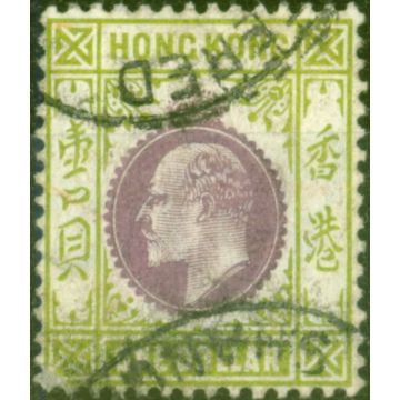 Hong Kong 1904 $1 Purple & Sage-Green SG86 Good Used 
