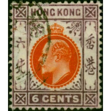Hong Kong 1907 6c Orange-Vermilion & Purple SG94 Good Used 