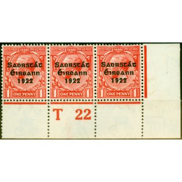 Ireland 1923 1d Scarlet SG68 Fine Mtd Mint Control T22 Strip of 3