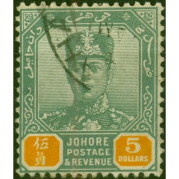 Johor 1922 $5 Green & Orange SG124 Fine Used 