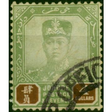 Johore 1926 $4 Green & Brown SG123 Good Used Fiscal Cancel 