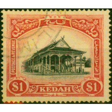 Kedah 1912 $1 Black & Red-Yellow SG11 V.F.U 