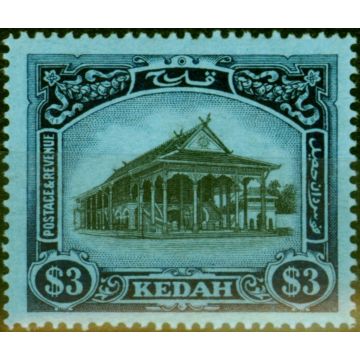 Kedah 1912 $3 Black & Blue-Blue SG13 Fine & Fresh Very Lightly Mtd Mint 