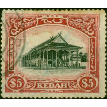 Kedah 1921 $5 Black & Deep Carmine SG40 Good Used