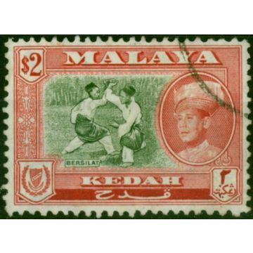 Kedah 1959 $2 Bronze-Green & Scarlet SG113 Fine Used 