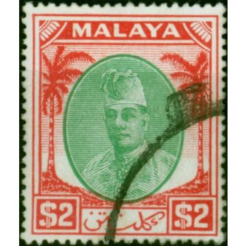 Kelantan 1951 $2 Green & Scarlet SG80 V.F.U 