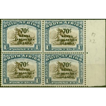 KUT 1942 70c on 1s Brown & Chalky Blue SG154 V.F MNH Block of 4
