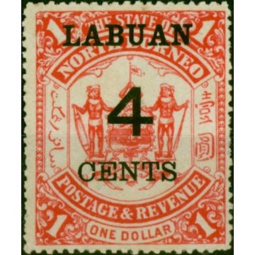 Labuan 1895 4c on $1 Scarlet SG87 Fine MM 