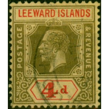 Leeward Islands 1922 4d Black & Red Pale-Yellow SG52 Fine Used