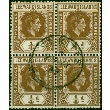Leeward Islands 1938 1/4d Brown SG95 Fine Used Block of 4 'St Kitts CDS' 