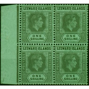 Leeward Islands 1942 1s Black & Grey-Emerald SG110bb Fine MNH Block of 4 Scarce 