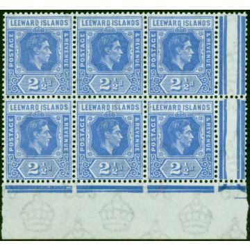 Leeward Islands 1942 2 1/2d Light Bright Blue SG105a V.F MNH Block of 6 