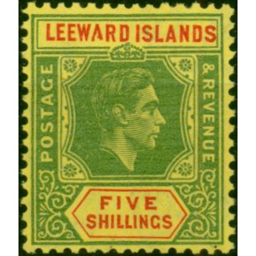Leeward Is 1943 5s Grn & Red-Yellow SG112bVar 'Deformed A in Leeward' Fine & Fresh LMM 