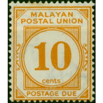 Malaya 1936 10c Yellow-Orange SGD4 Fine VLMM 