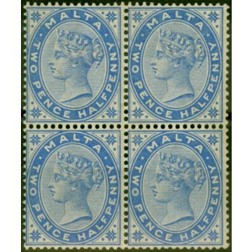 Malta 1885 2 1/2d Dull Blue SG24 Good MM & MNH Block of 4 Toned Gum