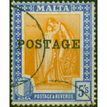 Malta 1926 5s Orange-Yellow & Bright Ultramarine SG155 Fine Used (2)