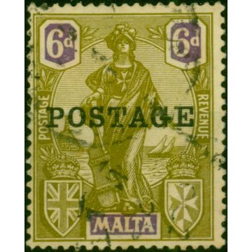 Malta 1926 6d Olive-Green & Violet SG151 Fine Used