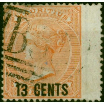 Mauritius 1878 13c on 3d Orange-Red SG87 Good Used 