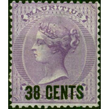 Mauritius 1878 38c on 9d Pale Violet SG89 Fine MM