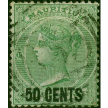 Mauritius 1878 50c on 1s Green SG90 Fine Used (3)