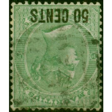 Mauritius 1878 50c on 1s Green SG90w 'Wmk Inverted' Fine Used Rare Unpriced by Gibbons 