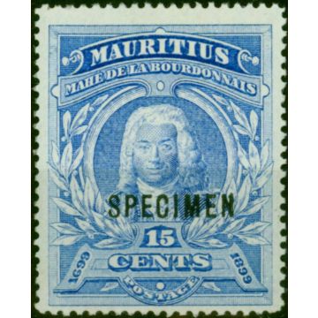 Mauritius 1899 15c Ultramarine Specimen SG136s Fine & Fresh MM 