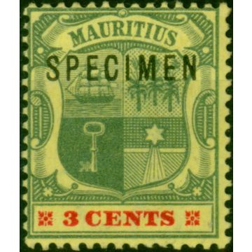 Mauritius 1902 3c Green & Carmine-Yellow Specimen SG140s V.F VLMM 