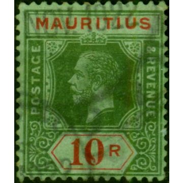 Mauritius 1921 10R on Emerald, Emerald Back SG204c Good Used 