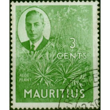 Mauritius 1950 3c Yellow-Green SG278 Fine Used 