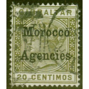 Morocco Agencies 1899 20c Olive-Green SG11d Flat Top to C in Centimo Fine Used 