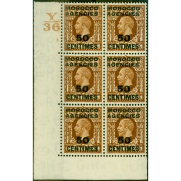 Morocco Agencies 1936 50c on 5d Yellow-Brown SG221 V.F MNH CTL Y36 CYL 5