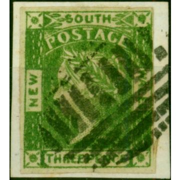 N.S.W 1854 3d Yellow-Green SG87 Fine Used on Piece 